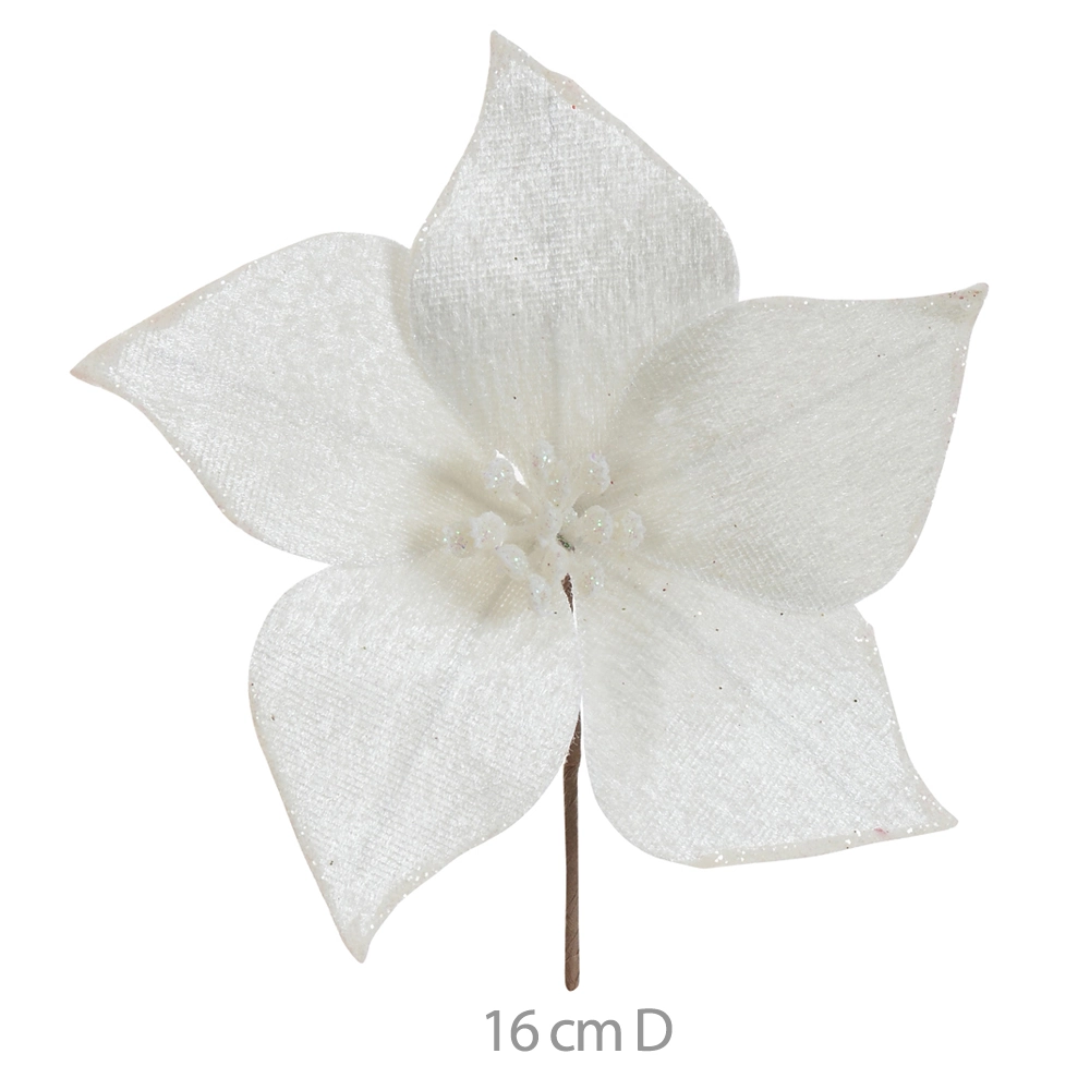 Flor Natal Aveludado Gliter Branco 16cm 88323008 Dea