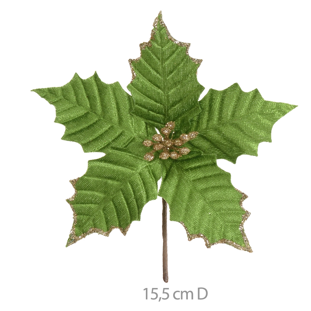 Flor Natal Aveludado Glitter Verde 18cm 84736008 Dea