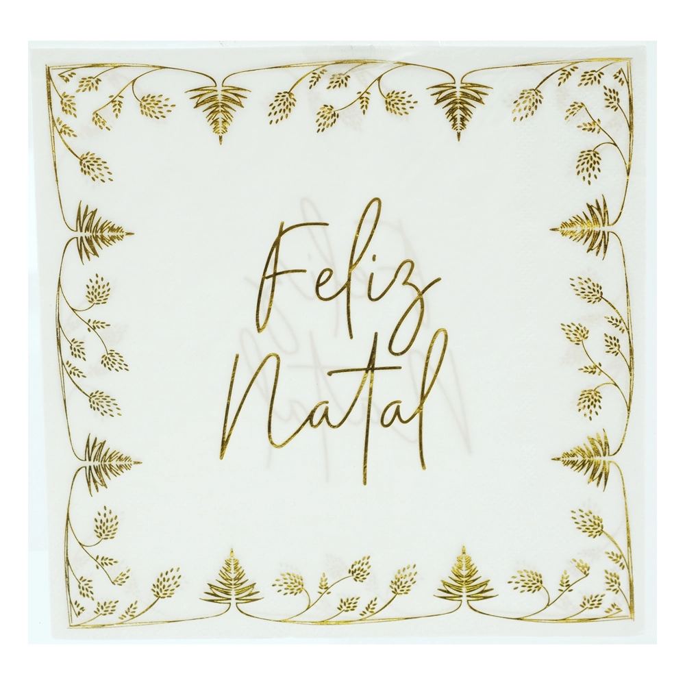 Guardanapo Papel Feliz Natal Dourado Folha Dupla 20un 33x33 90101001 D