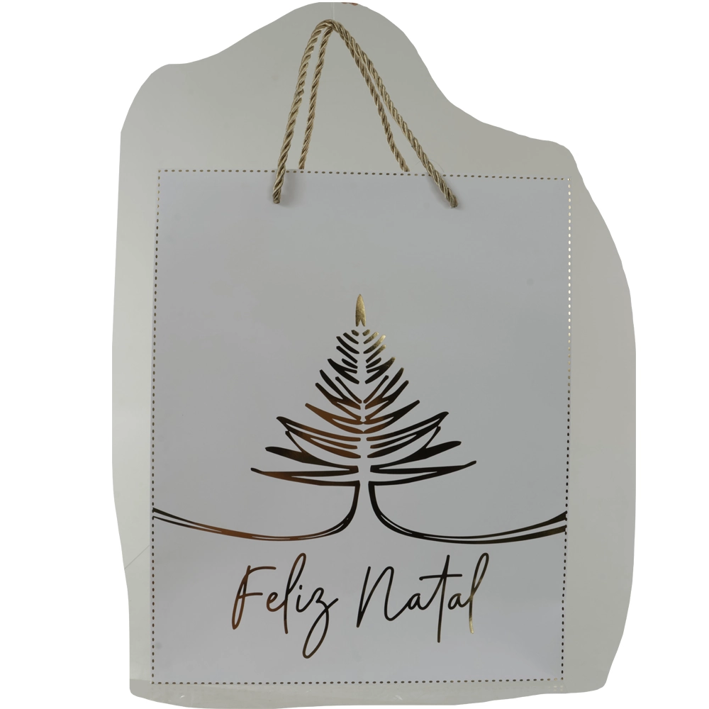 Sacola Papel Feliz Natal Branco Dourado 32x12cm 90822001 Dea