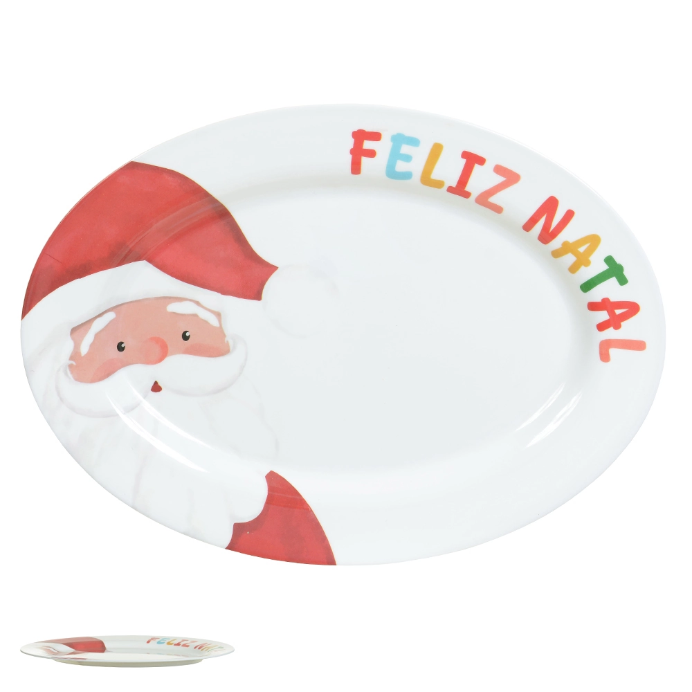 Travessa Melamina Oval Aquarelado Branco Vermelho 91014001 Dea