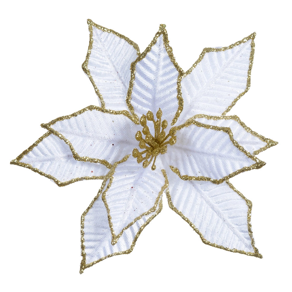 Flor Natal Aveludado Branco Dourado 20cm 91819002 Dea