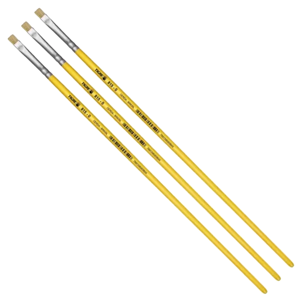 Kit 3 Pincel Chato Longo Cerda Natural 815-0 Nº0 Fino Tigre