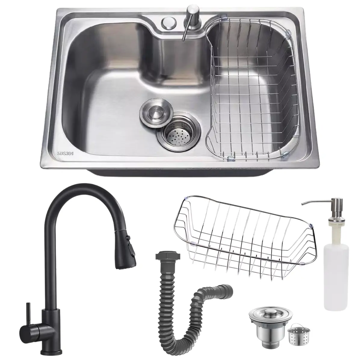 Cuba Cozinha 50x40cm Inox 304 Com Torneira Extensível Preta