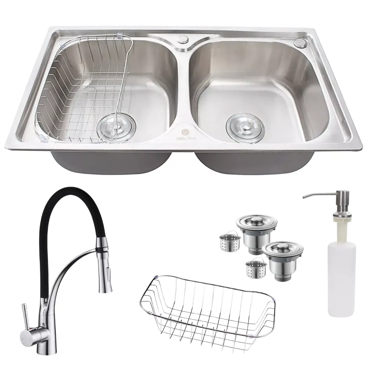 Cuba Dupla Cozinha Aço Inox 304 Com Torneira Flexível Preta