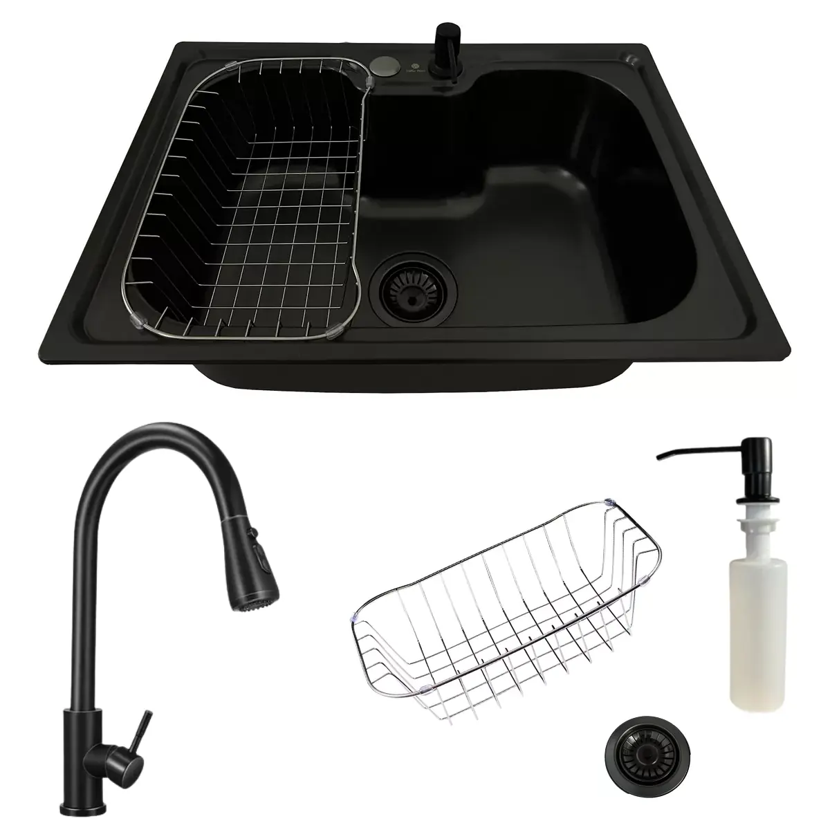 Cuba Cozinha 60x42cm Inox Black + Torneira Extensível Preta