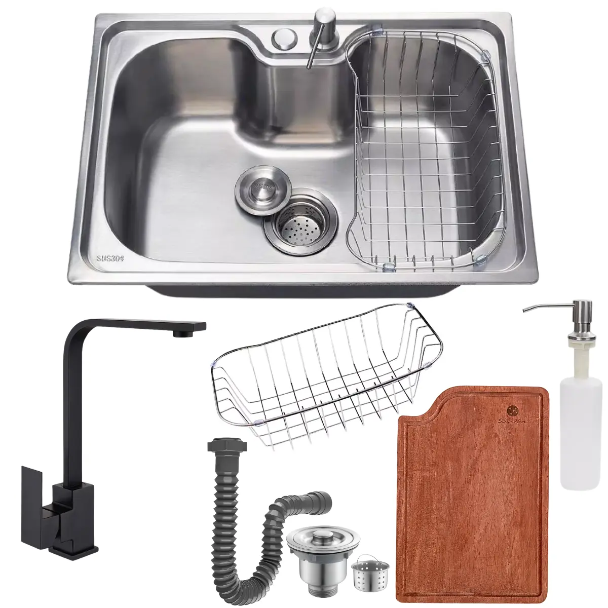 Cuba Inox304 Cozinha 50x40cm Com Torneira Slim Black E Tábua