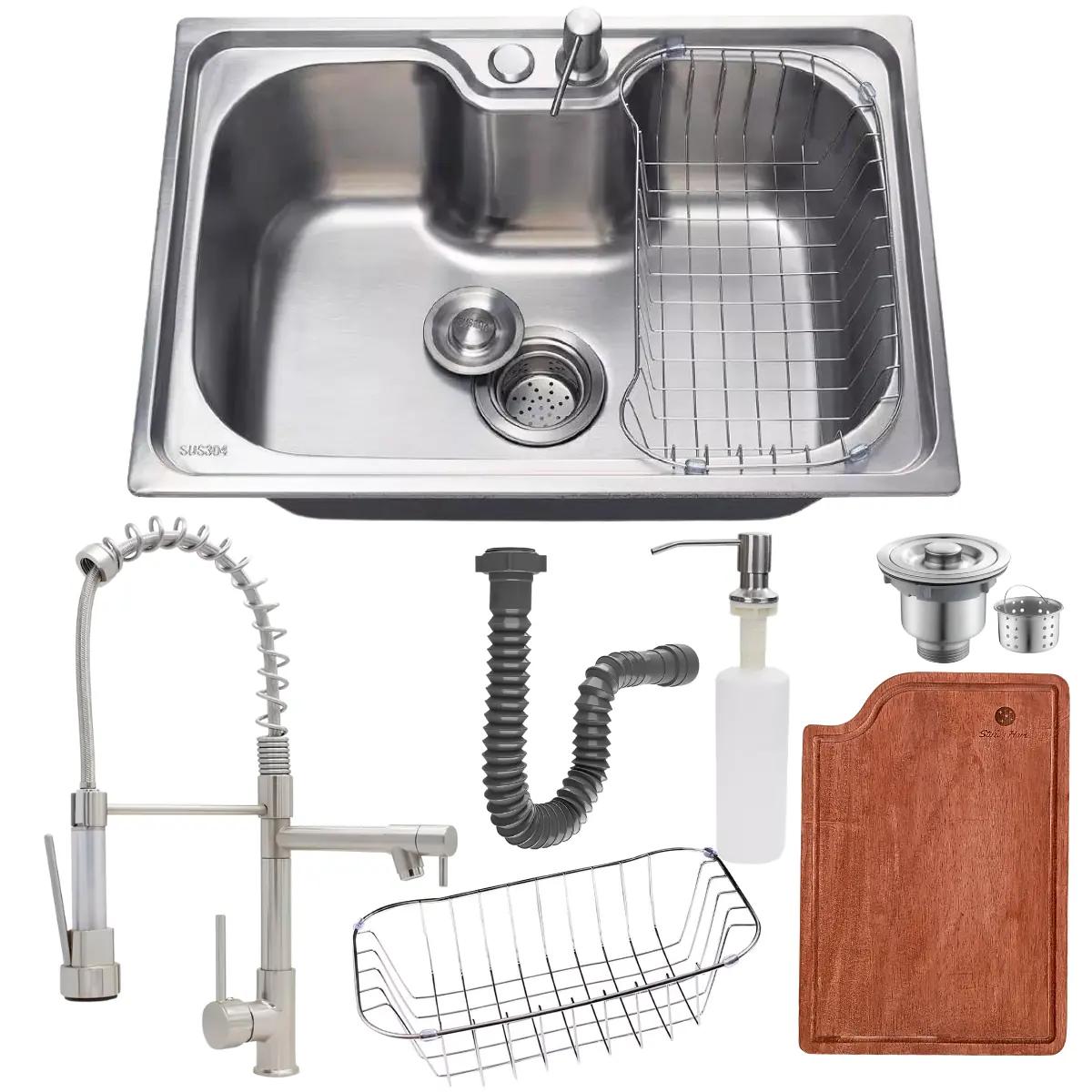Cuba Inox304 Cozinha 50x40 Tábua E Torneira Gourmet Escovada