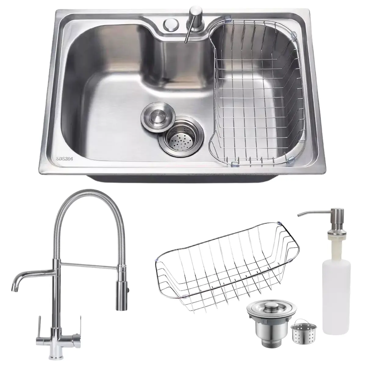 Cuba Inox304 Cozinha 60x42cm Torneira C/ Entrada Para Filtro