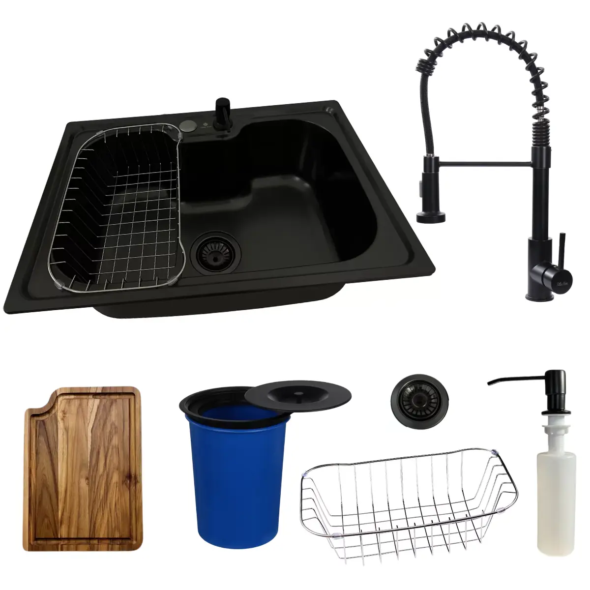 Cuba Aço Inox Black 50x40 + Torneira Gourmet Tábua E Lixeira