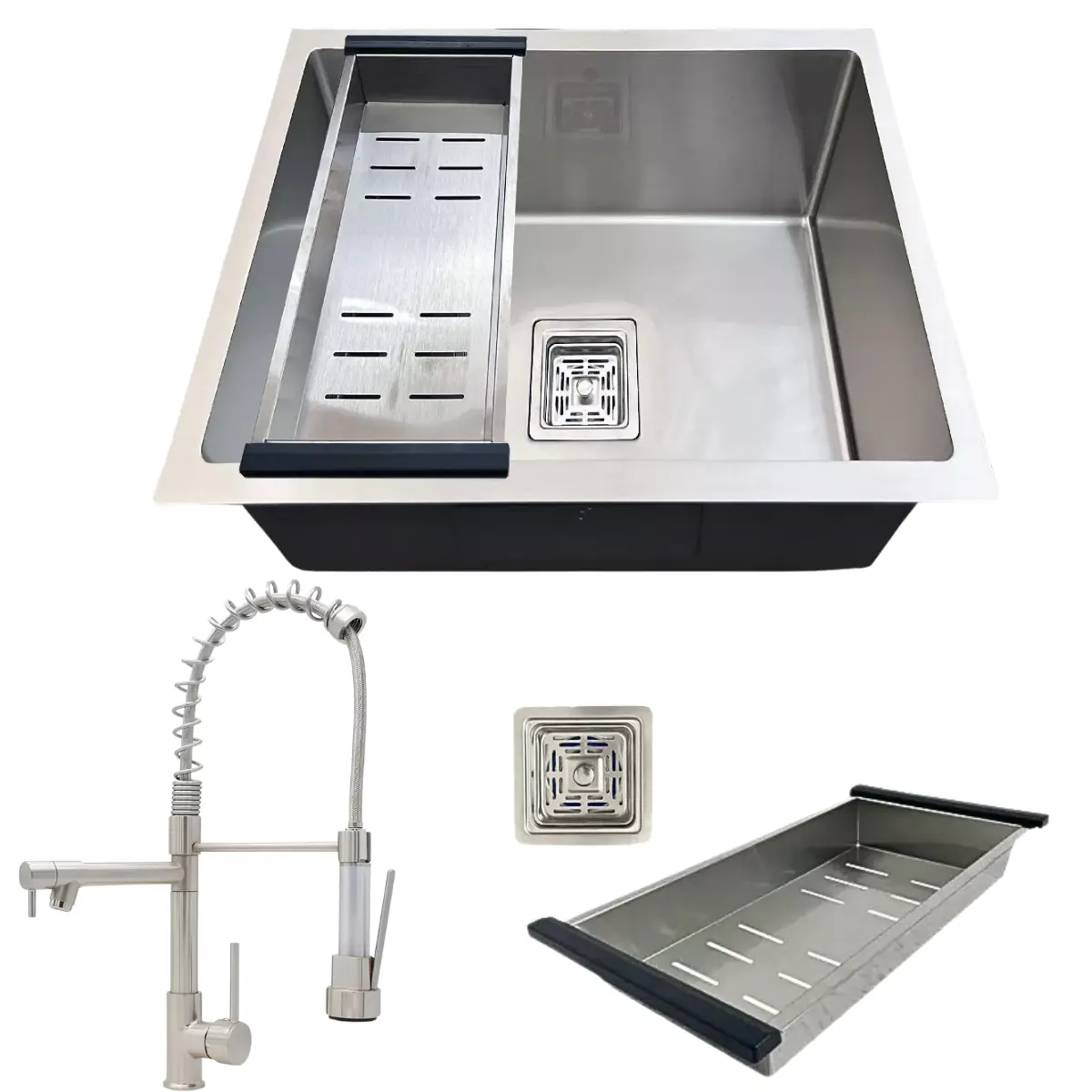 Cuba Aço Inox 304 Quadrada 44x44 E Torneira Gourmet Escovada