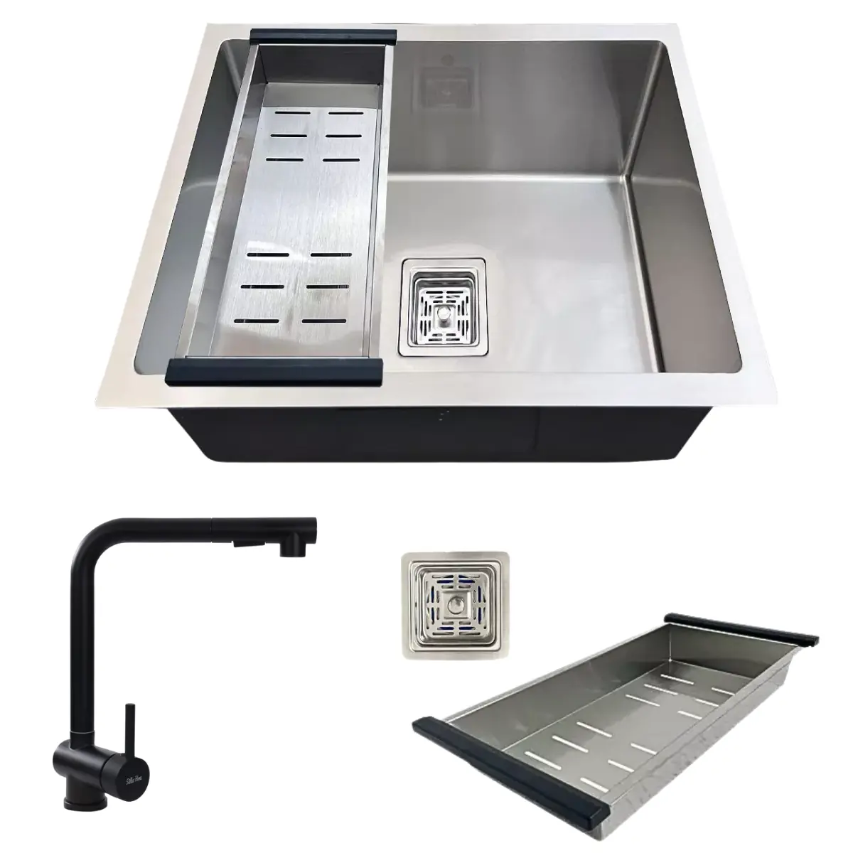 Cuba Aço Inox304 Premium 44x44cm E Torneira Extensível Preta