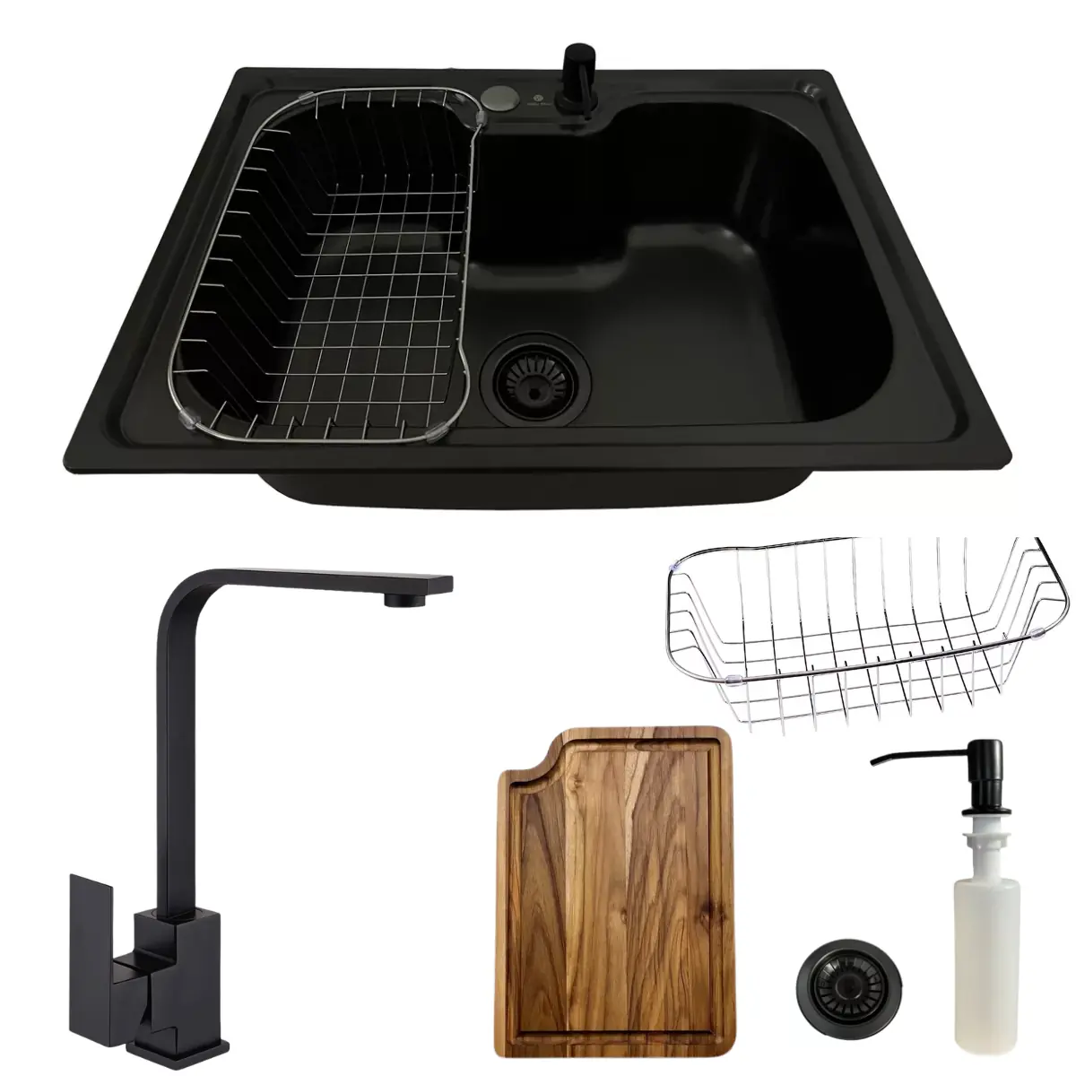 Cuba Inox Black 60x42 + Torneira Slim Preta E Tábua De Corte