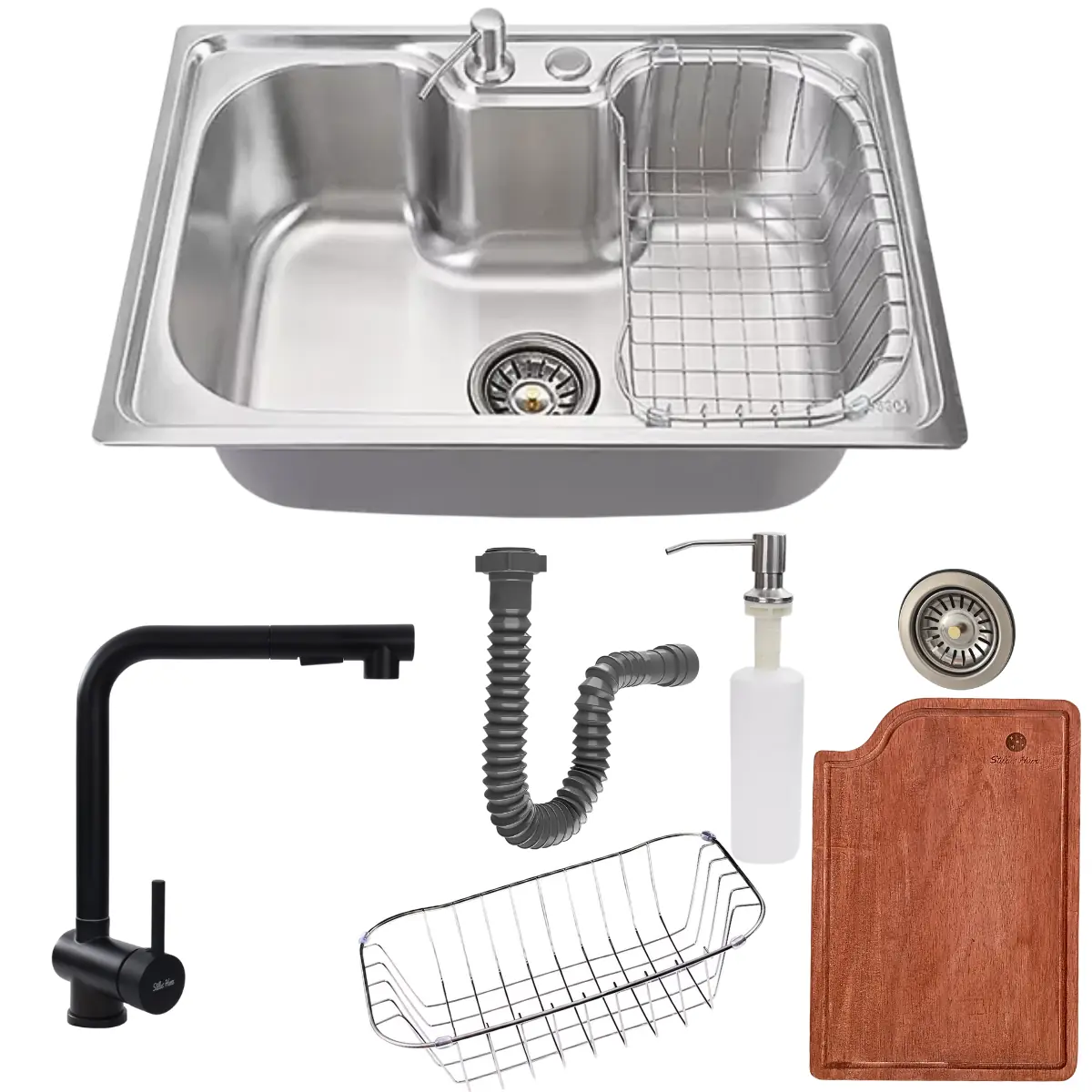 Cuba 50x40 Inox Escovado + Tábua E Torneira Extensível Preta