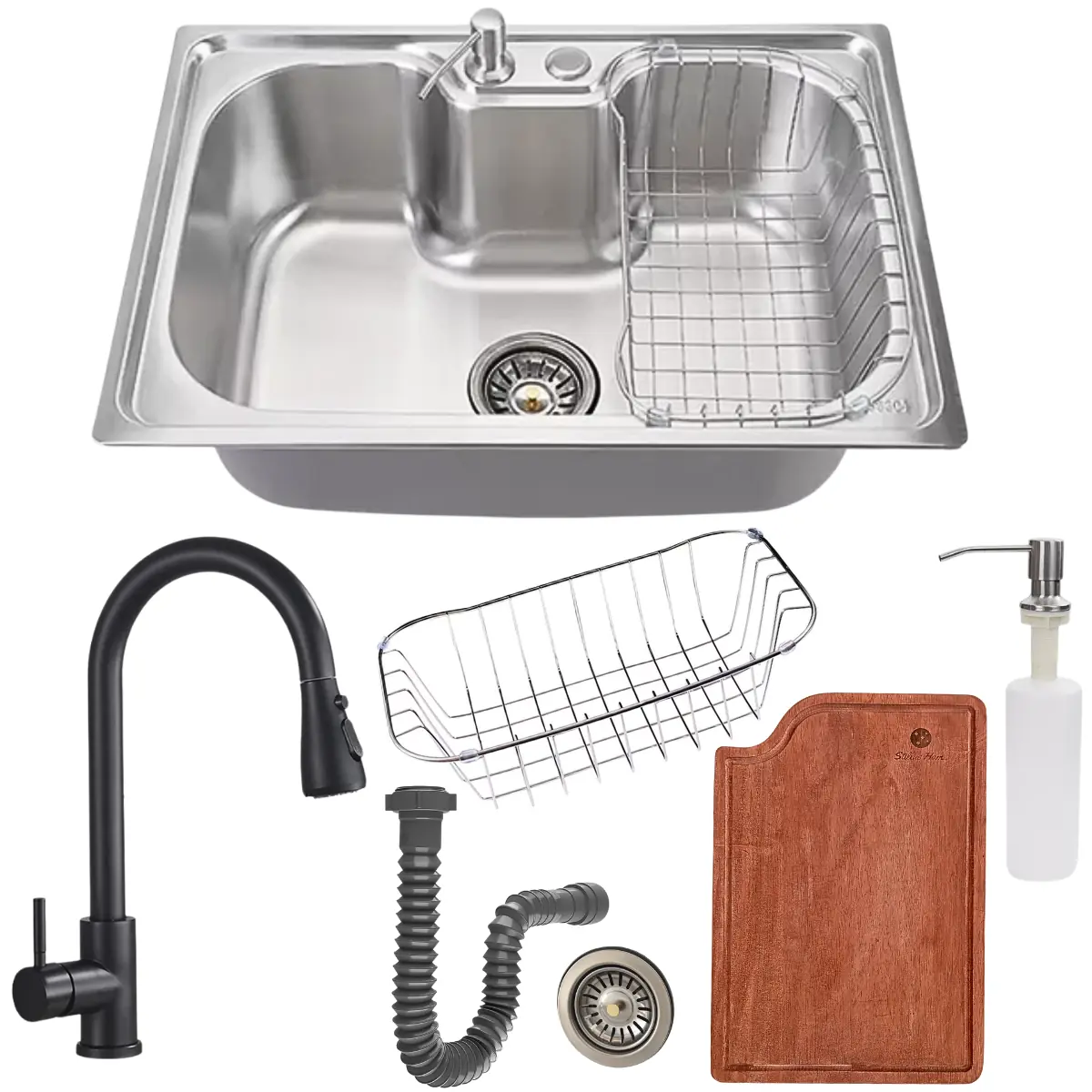 Cuba 50x40 Aço Inox +torneira Com Mangueira E Tábua De Corte