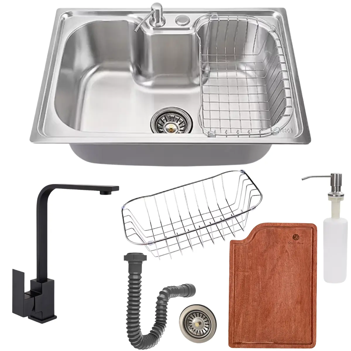 Cuba 50x40 Aço Inox Escovado Com Torneira Slim Black E Tábua