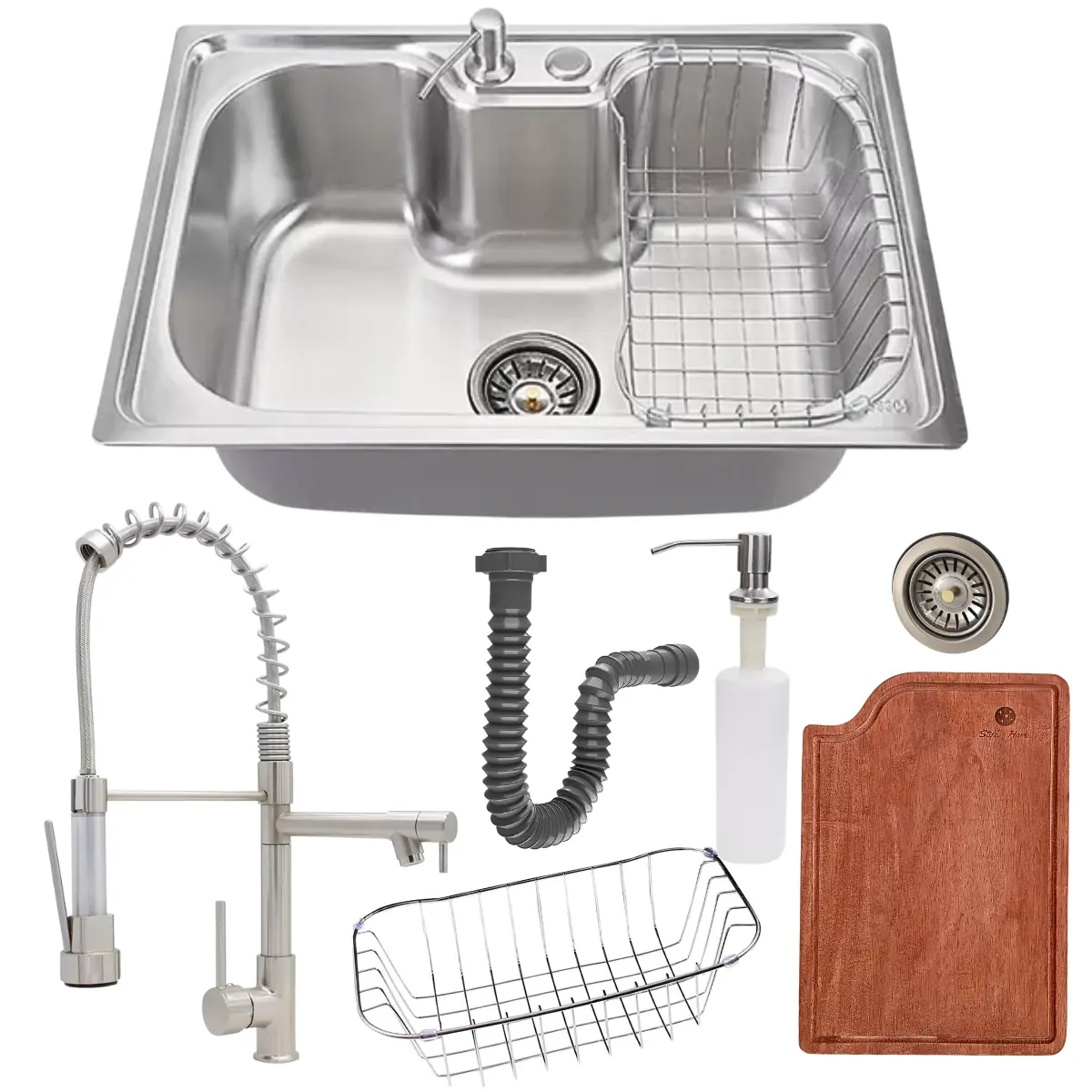 Cuba 50x40 Inox Escovado + Torneira Gourmet E Tábua De Corte