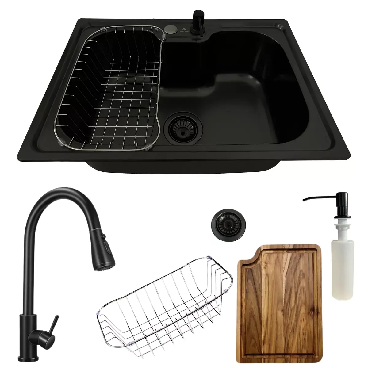Cuba Inox Black Cozinha 50x40cm Torneira Extensível E Tábua