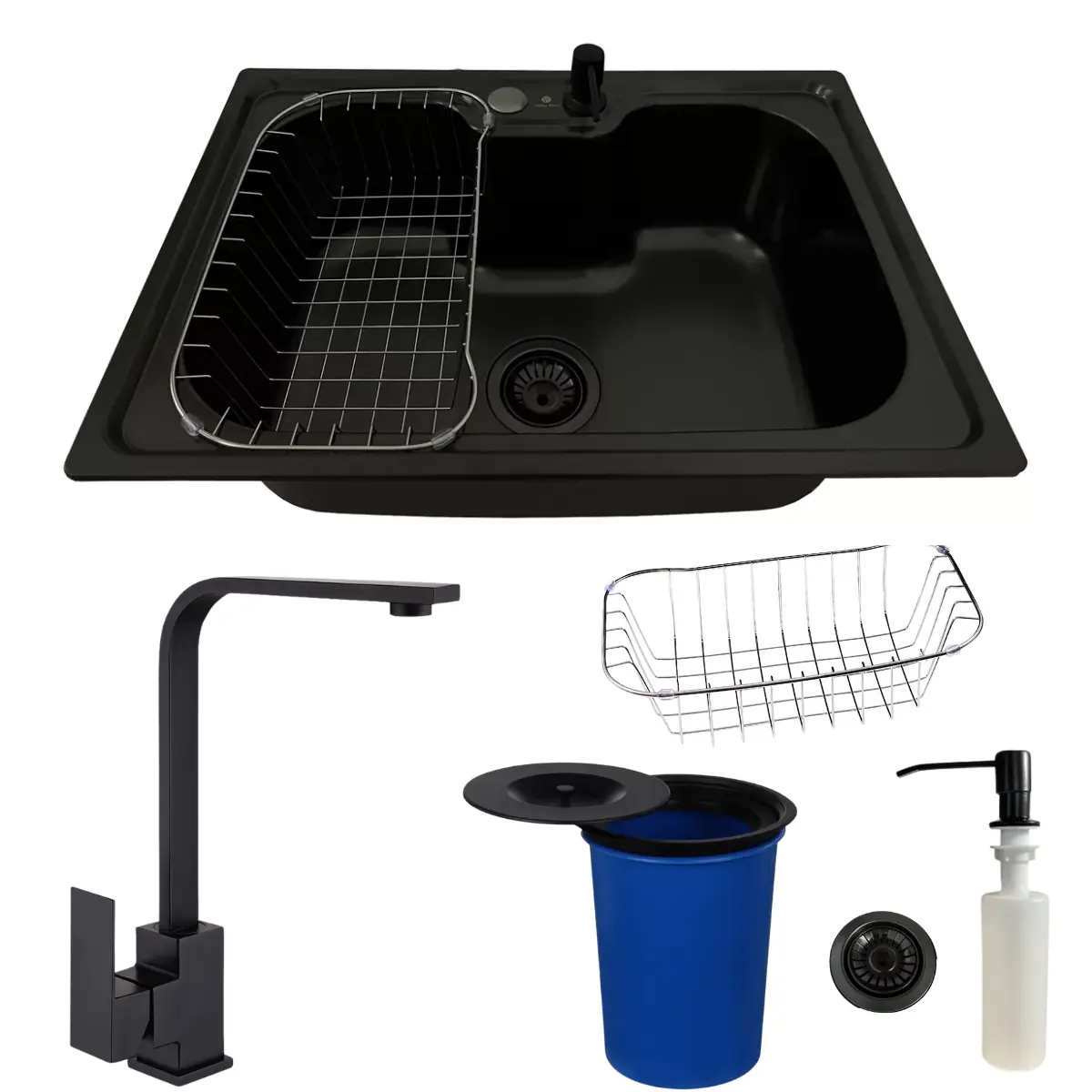 Cuba Inox Black 50x40 Com Torneira Slim E Lixeira De Embutir