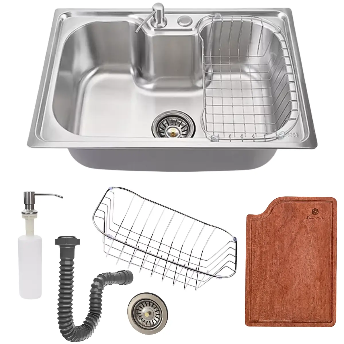 Cuba De Cozinha 50x40cm Aço Inox Escovado Com Tábua De Corte