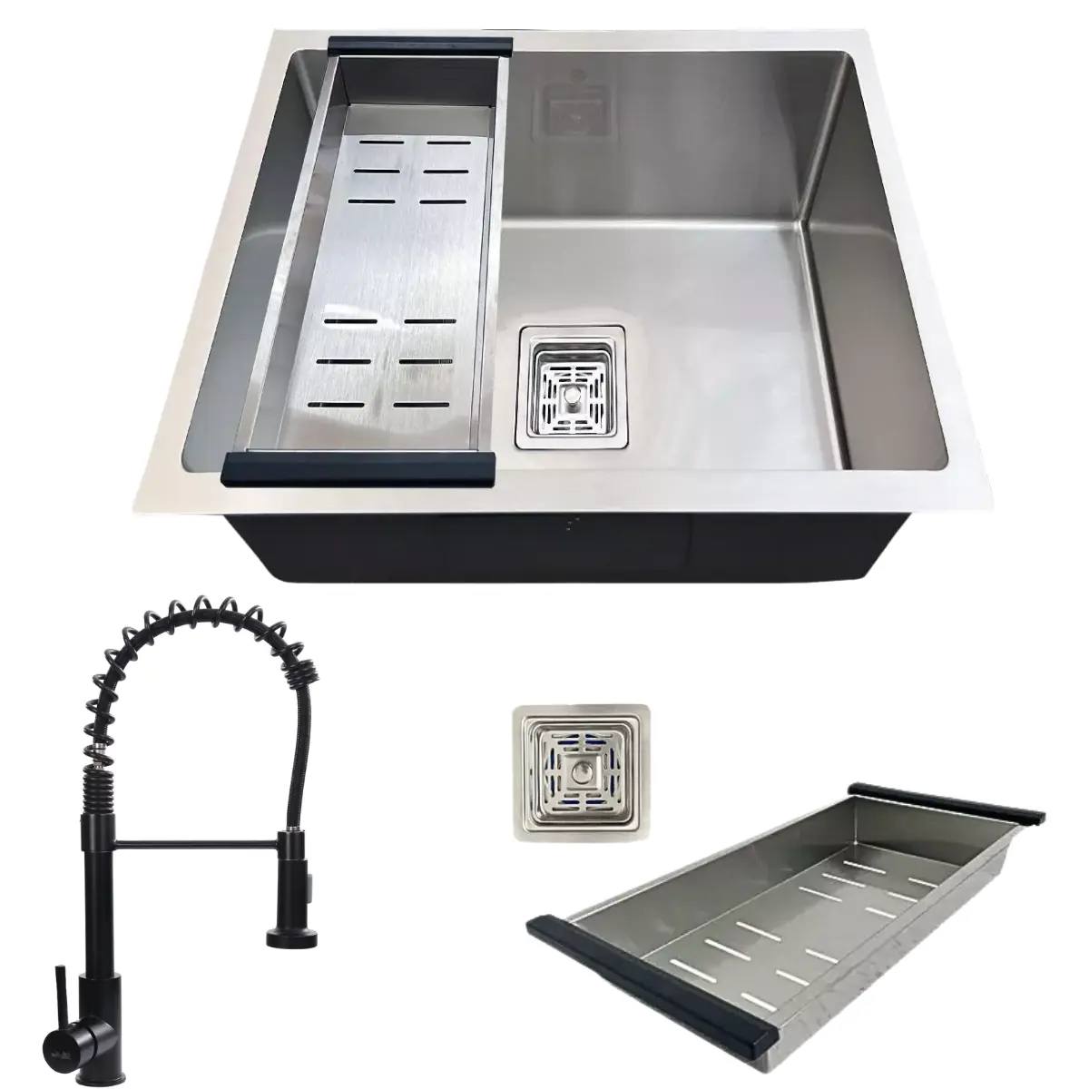 Cuba Cozinha 44x44cm Aço Inox 304 E Torneira Gourmet Preta