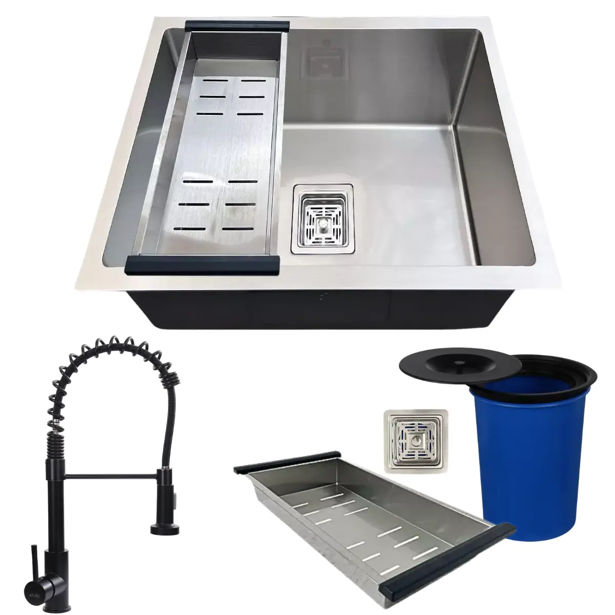 Cuba Inox304 Premium 44x44 Torneira Preta E Lixeira Embutida