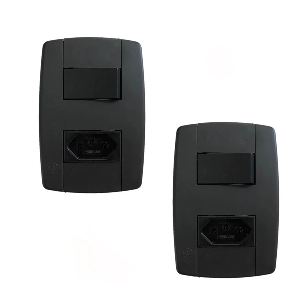 Kit 2 Conjunto Interruptor Simples + Tomada 20a 250v Preta