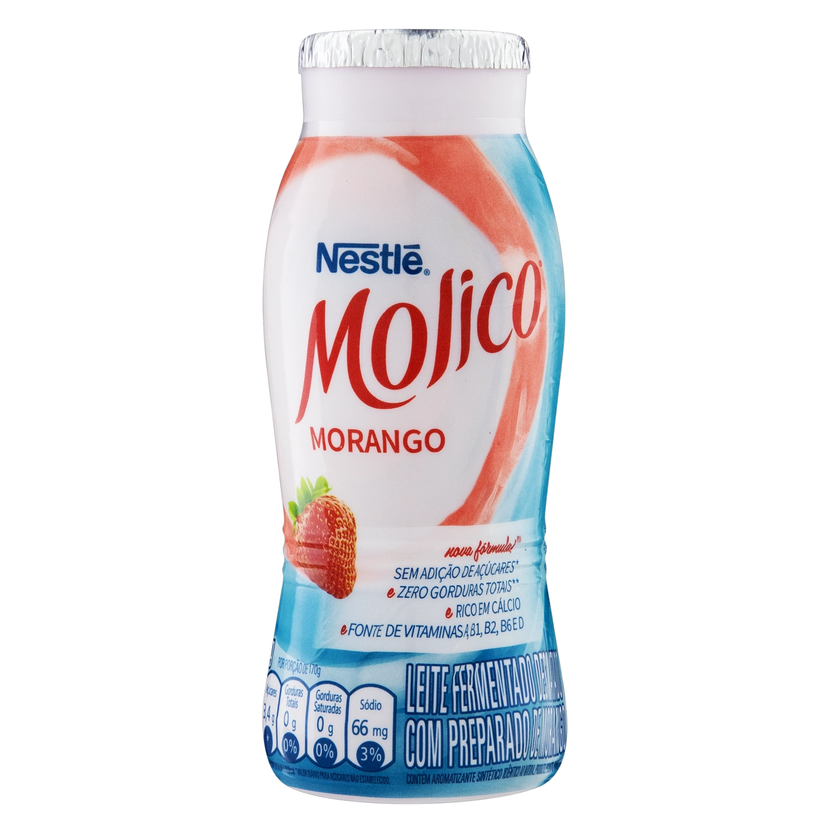 Leite Fermentado Desnatado Morango Molico Frasco 170g