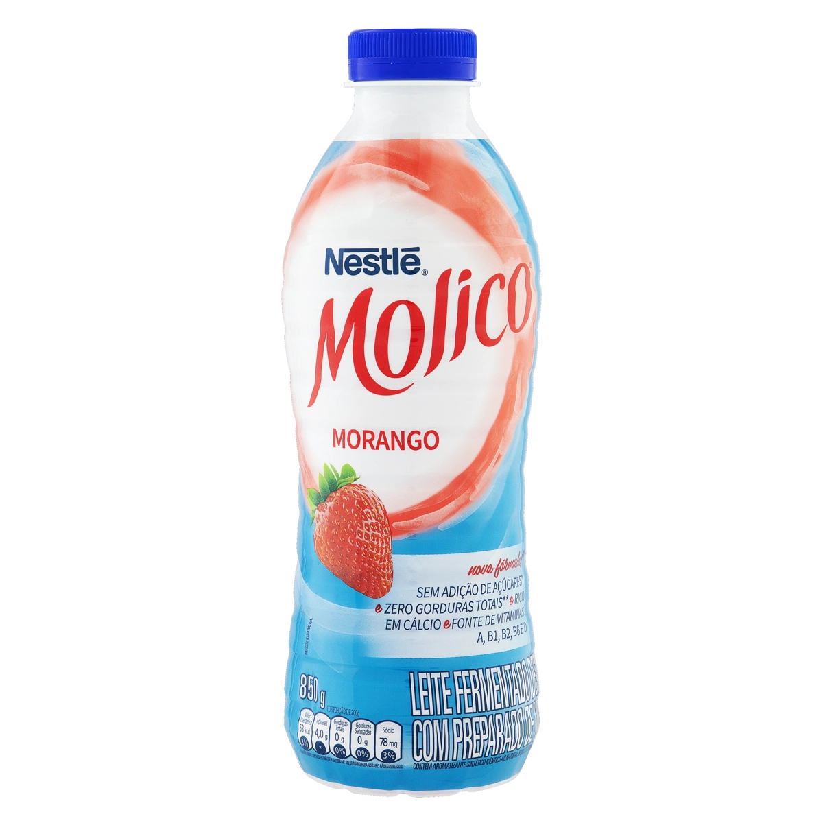 Leite Fermentado Desnatado Morango Molico Garrafa 850g