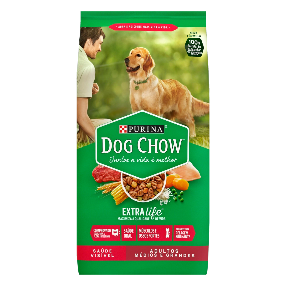 Alimento Para Cães Adultos Raças Médias E Grandes Purina Dog Chow Extra Life Pacote 20kg
