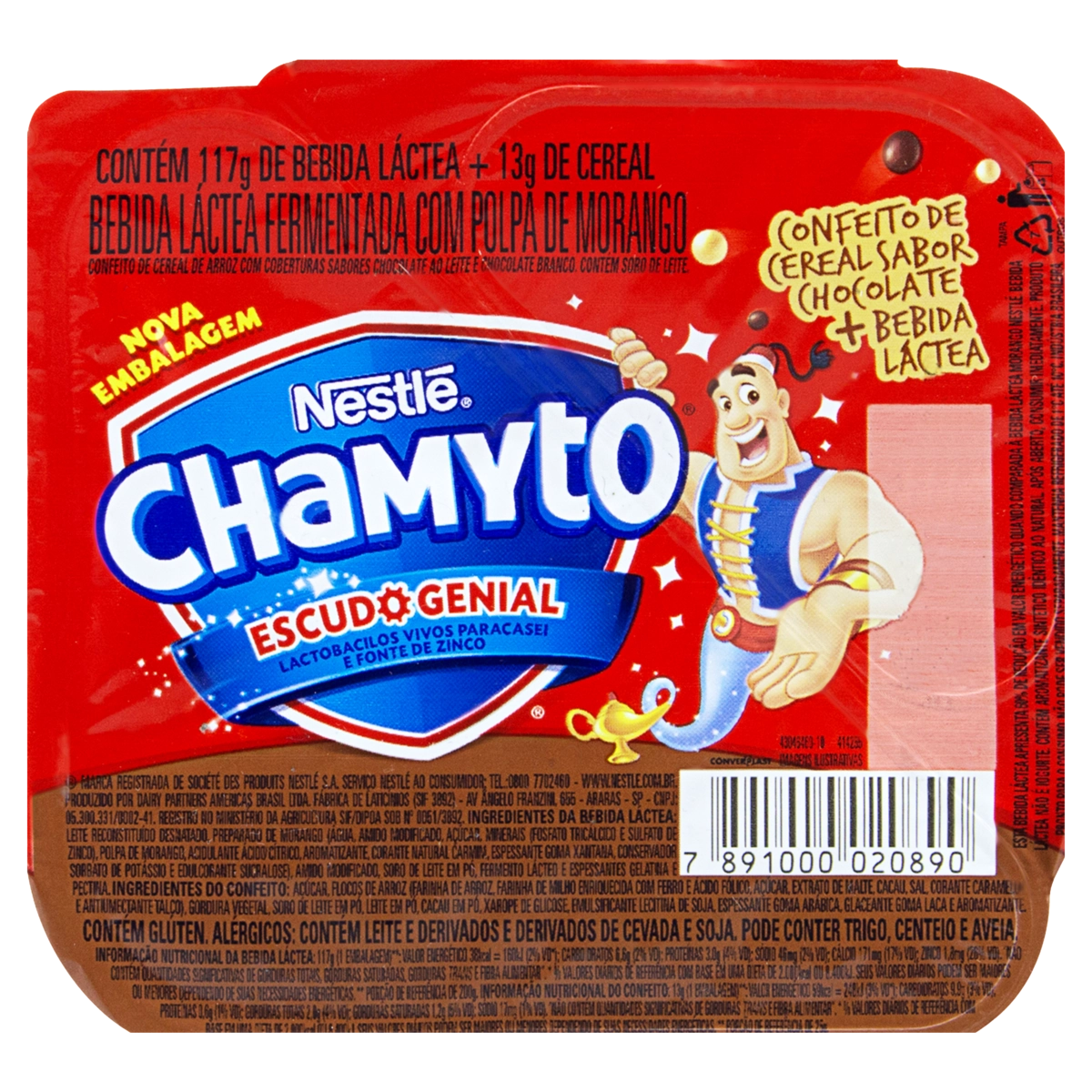Bebida Láctea Fermentada Morango Com Confeito De Chocolate Chamyto Bandeja 130g