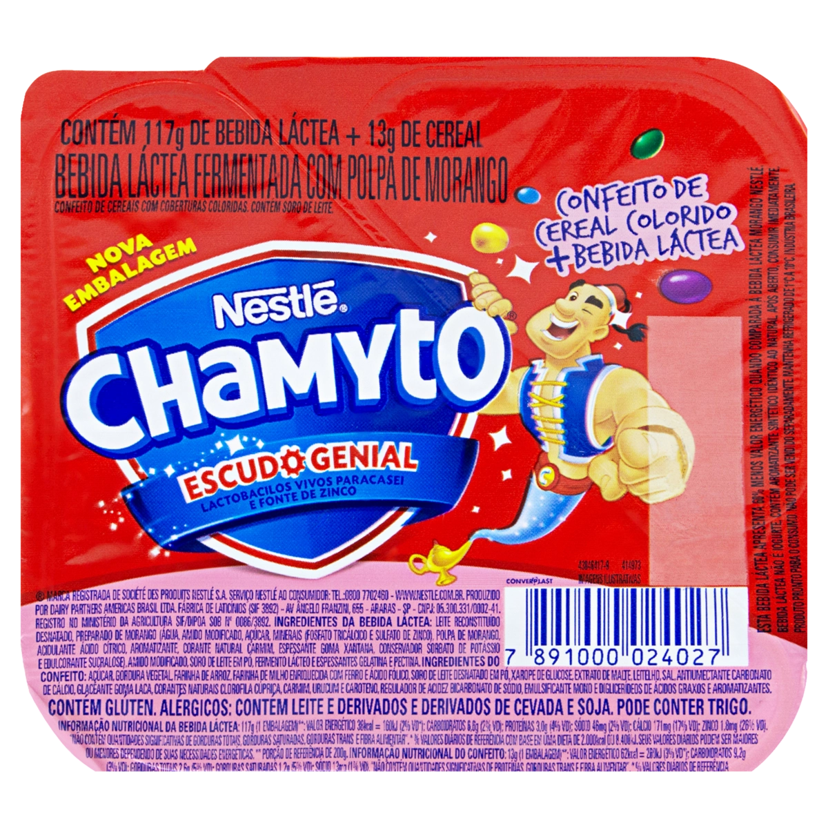 Bebida Láctea Fermentada Morango Com Confeito Colorido Chamyto Bandeja 130g