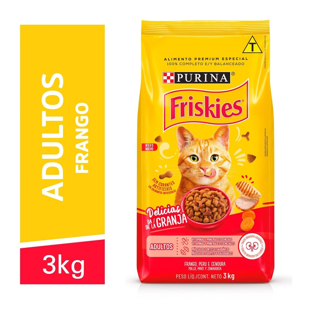 Alimento Para Gatos Adultos Frango Purina Friskies Pacote 3kg