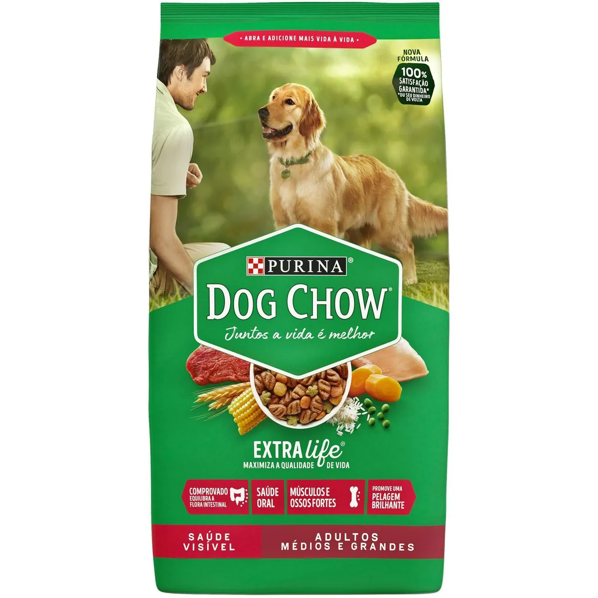 Alimento Para Cães Adultos Raças Médias E Grandes Purina Dog Chow Extra Life Pacote 3kg