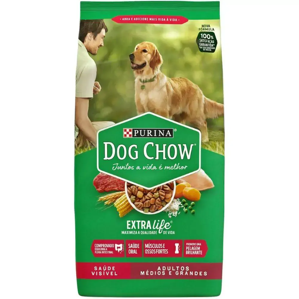 Alimento Para Cães Adultos Raças Médias E Grandes Purina Dog Chow Extra Life Pacote 3kg