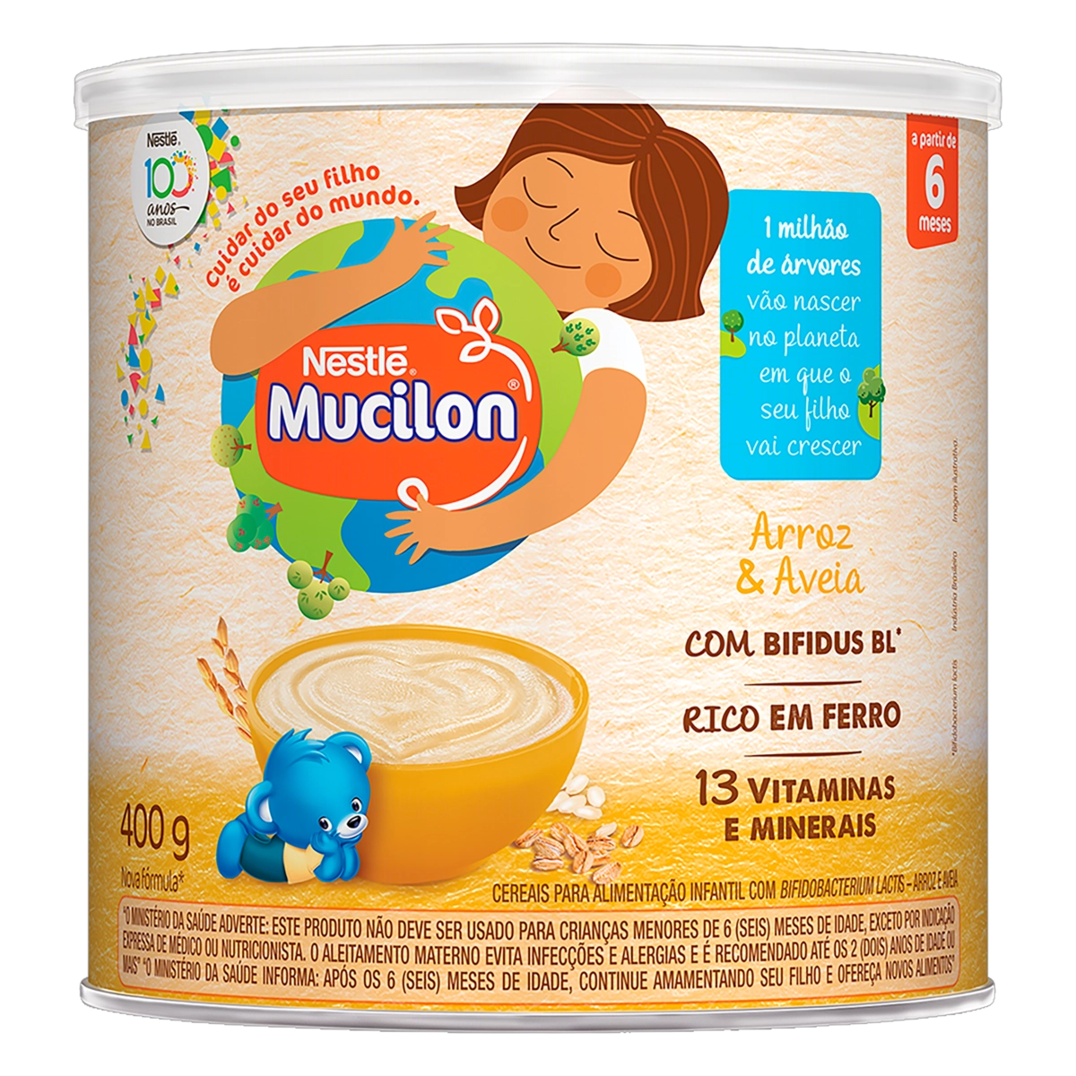 Cereal Infantil Integral Arroz Aveia Mucilon Lata 400g