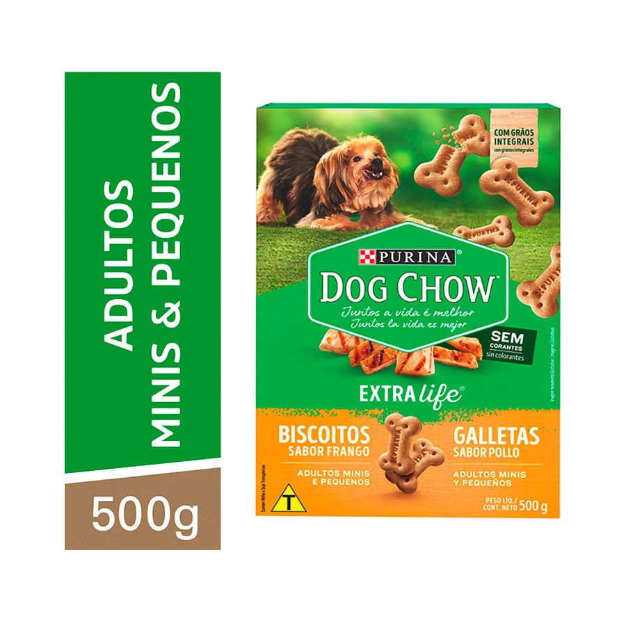 Biscoito Para Cães Adultos Raças Minis E Pequenas Frango Purina Dog Chow Extra Life Caixa 500g