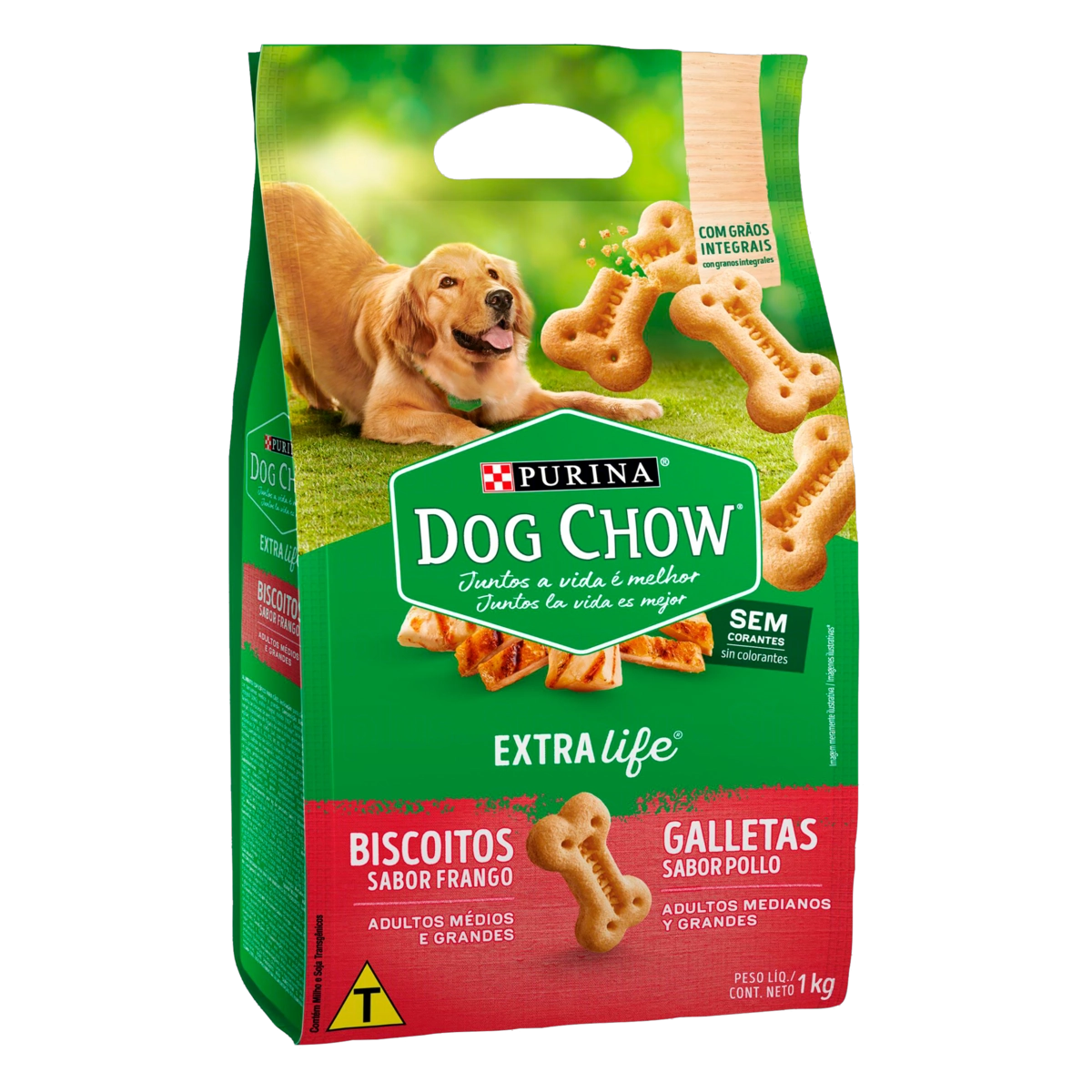 Biscoito Para Cães Adultos Raças Médias E Grandes Frango Purina Dog Chow Extra Life Pacote 1kg