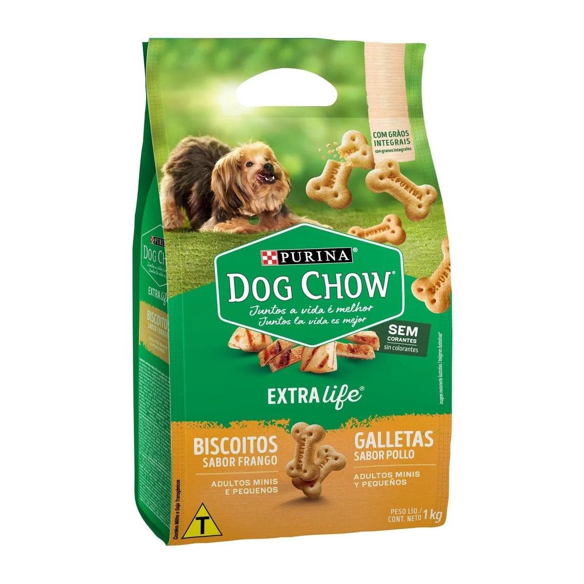 Biscoito Para Cães Adultos Raças Minis E Pequenas Frango Purina Dog Chow Extra Life Pacote 1kg
