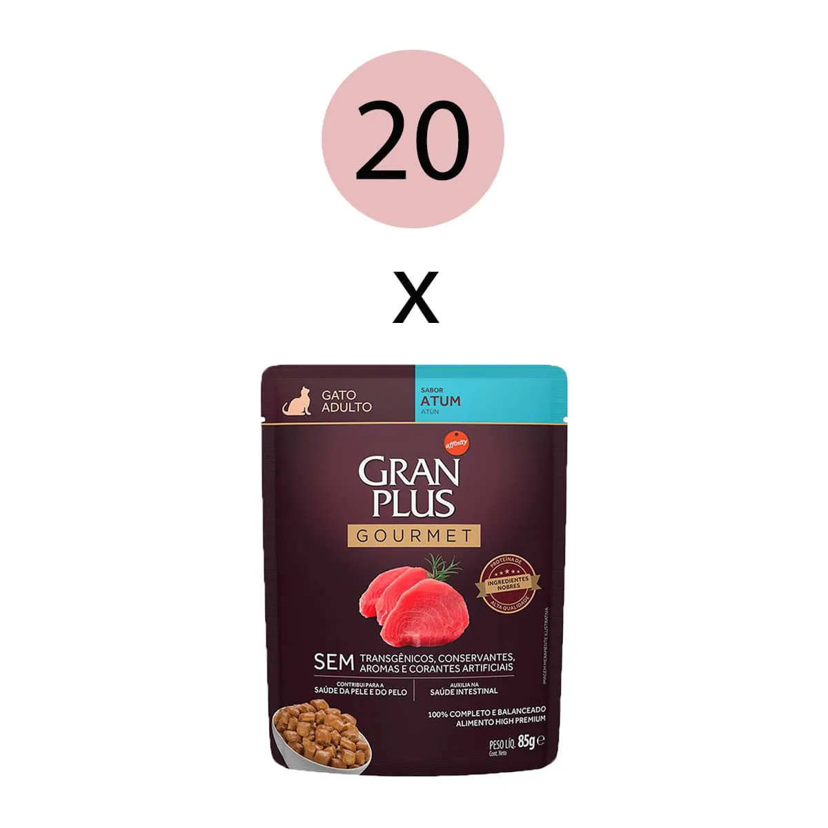 Ração Úmida Gran Plus Gourmet Gatos Adultos Atum Sachê 85g com 20 Unidades
