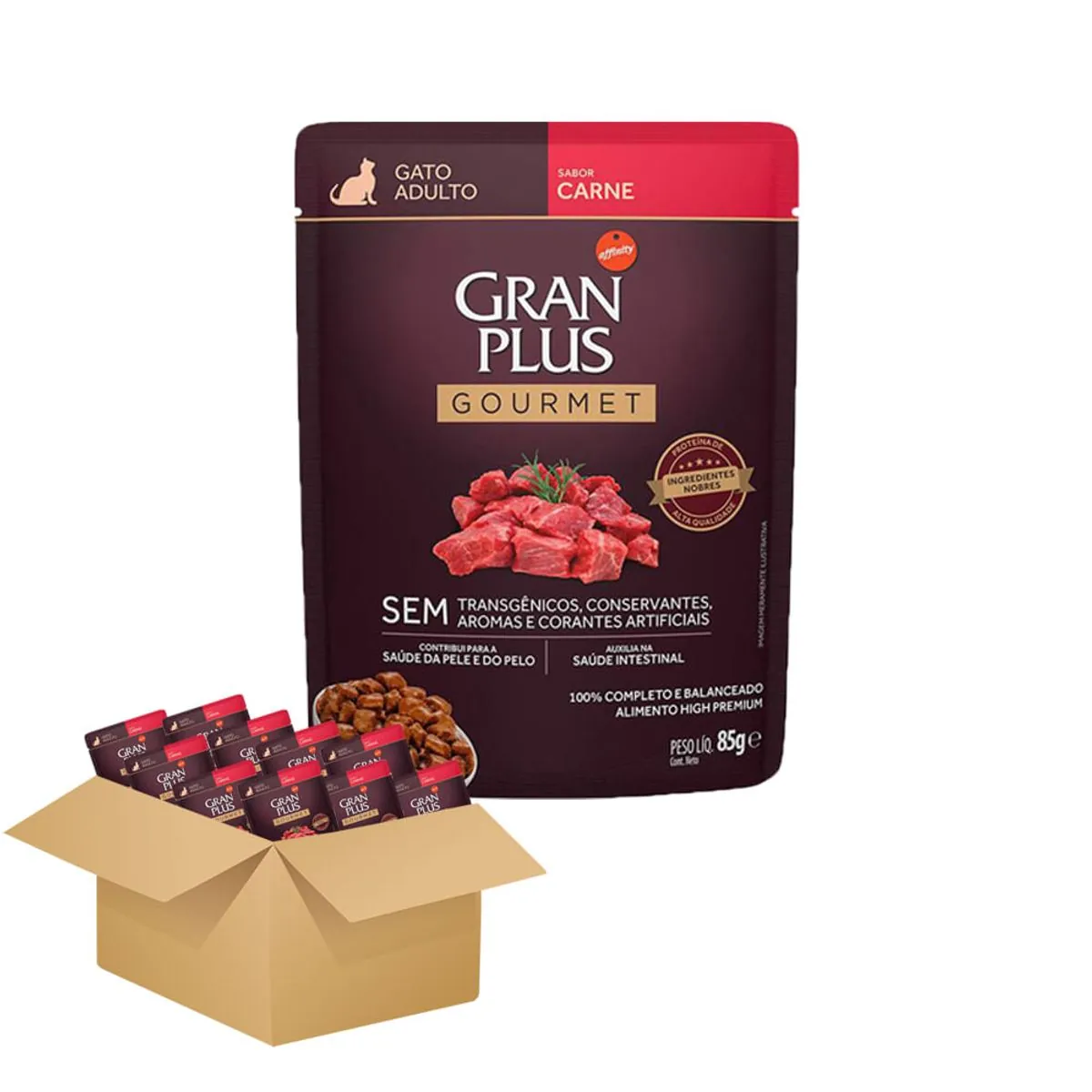 Ração Úmida Gran Plus Gourmet Gatos Adultos Carne Sachê - KIT 10 Rações Úmidas Gran Plus Gourmet Gat