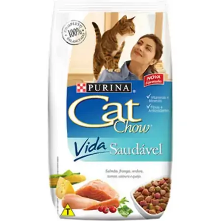 Cat Chow Pacote Vida Saudável Salmão, Frango, Verdura, Tomate, Cenoura E Queijo Adultos