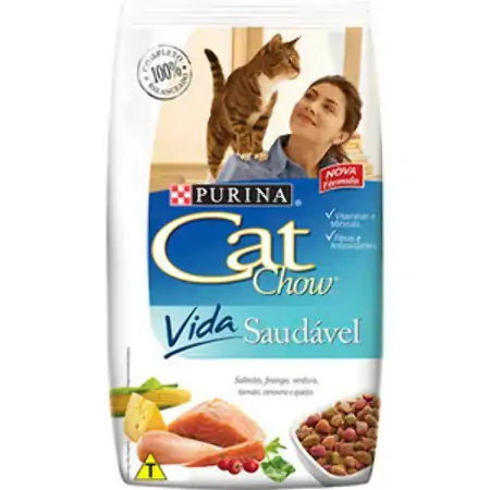 Cat Chow Pacote Vida Saudável Salmão, Frango, Verdura, Tomate, Cenoura E Queijo Adultos