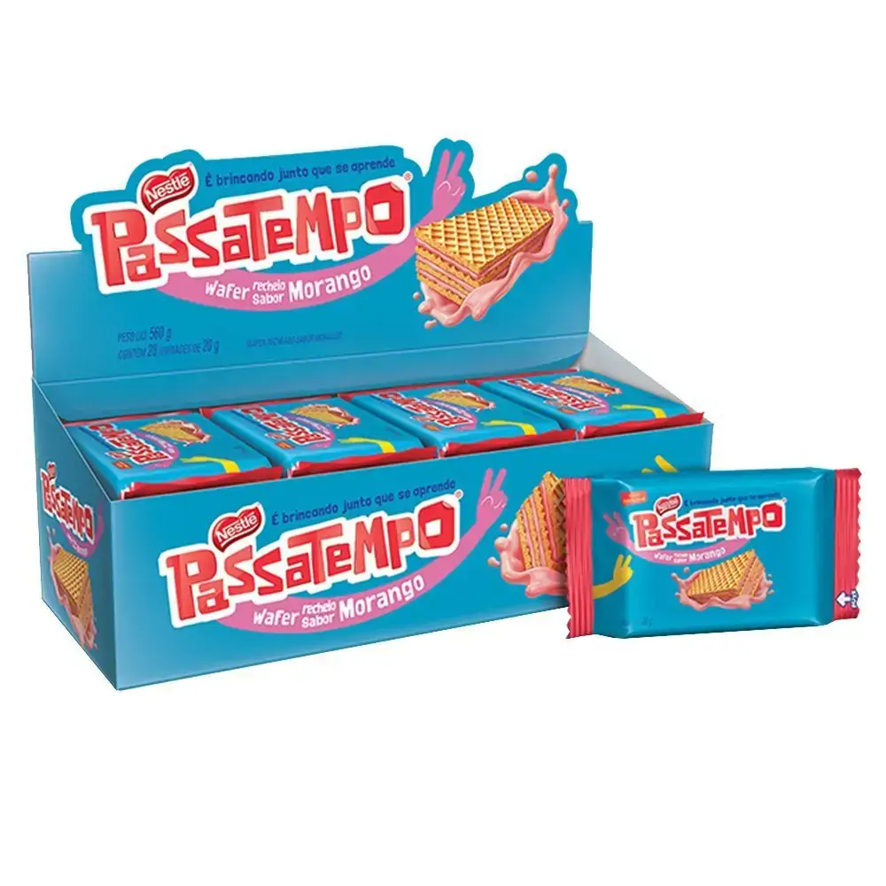 Biscoito Wafer Recheio Morango Passatempo Pacote 20g
