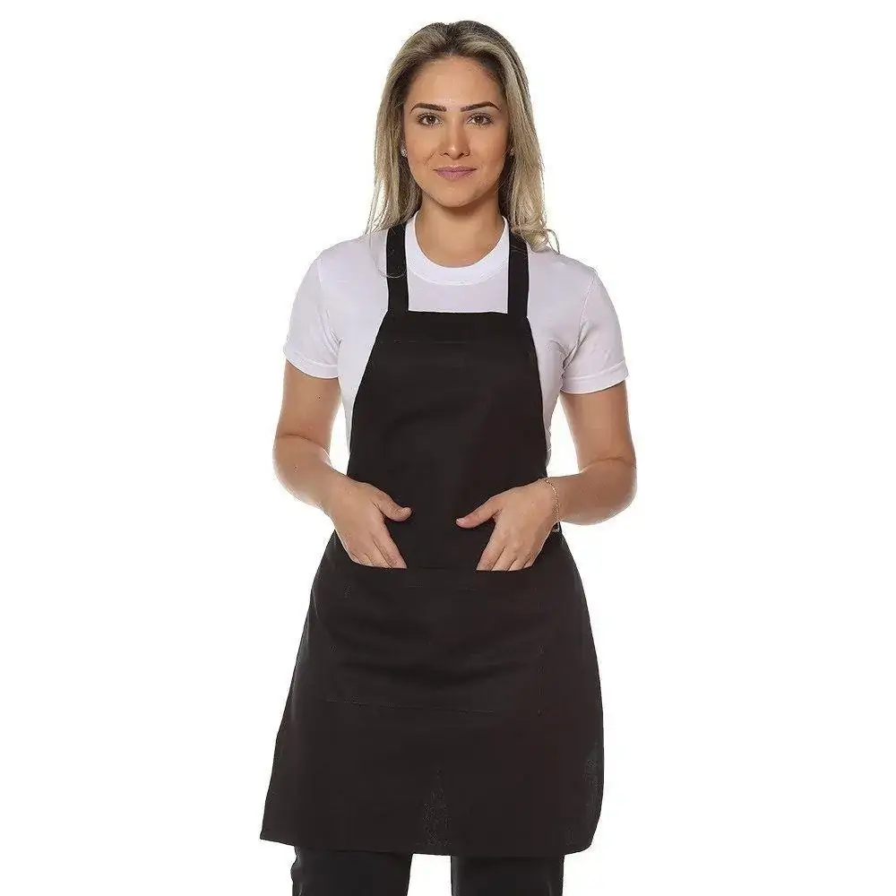 Avental em Brim com Bolso Preto Único Demorgan