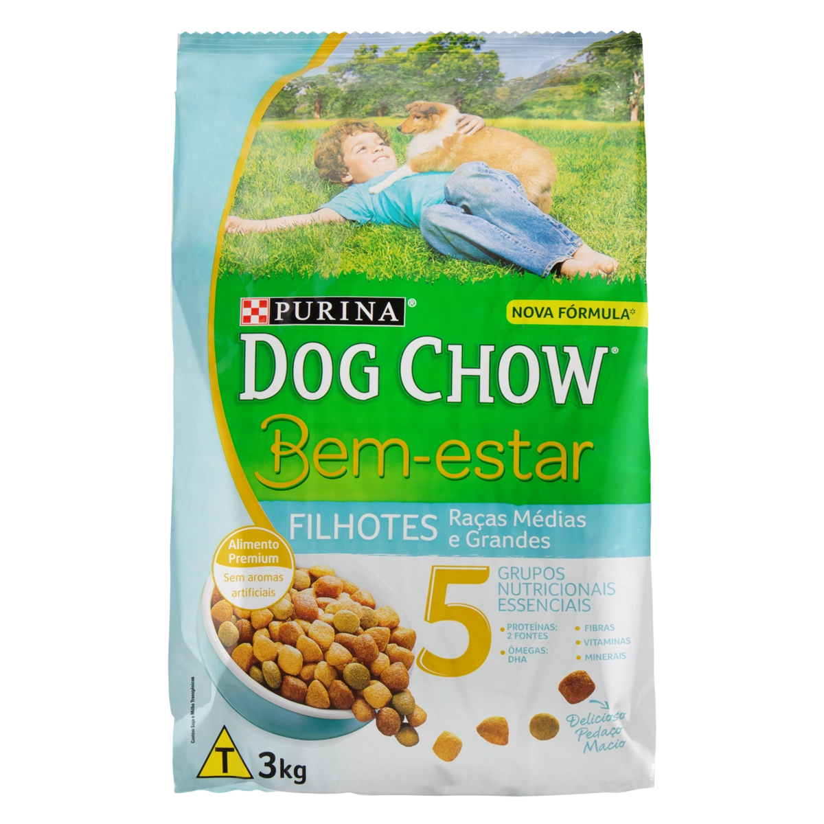 Alimento Para Cães Filhotes Raças Médias E Grandes Purina Dog Chow Bem Estar Pacote 3kg