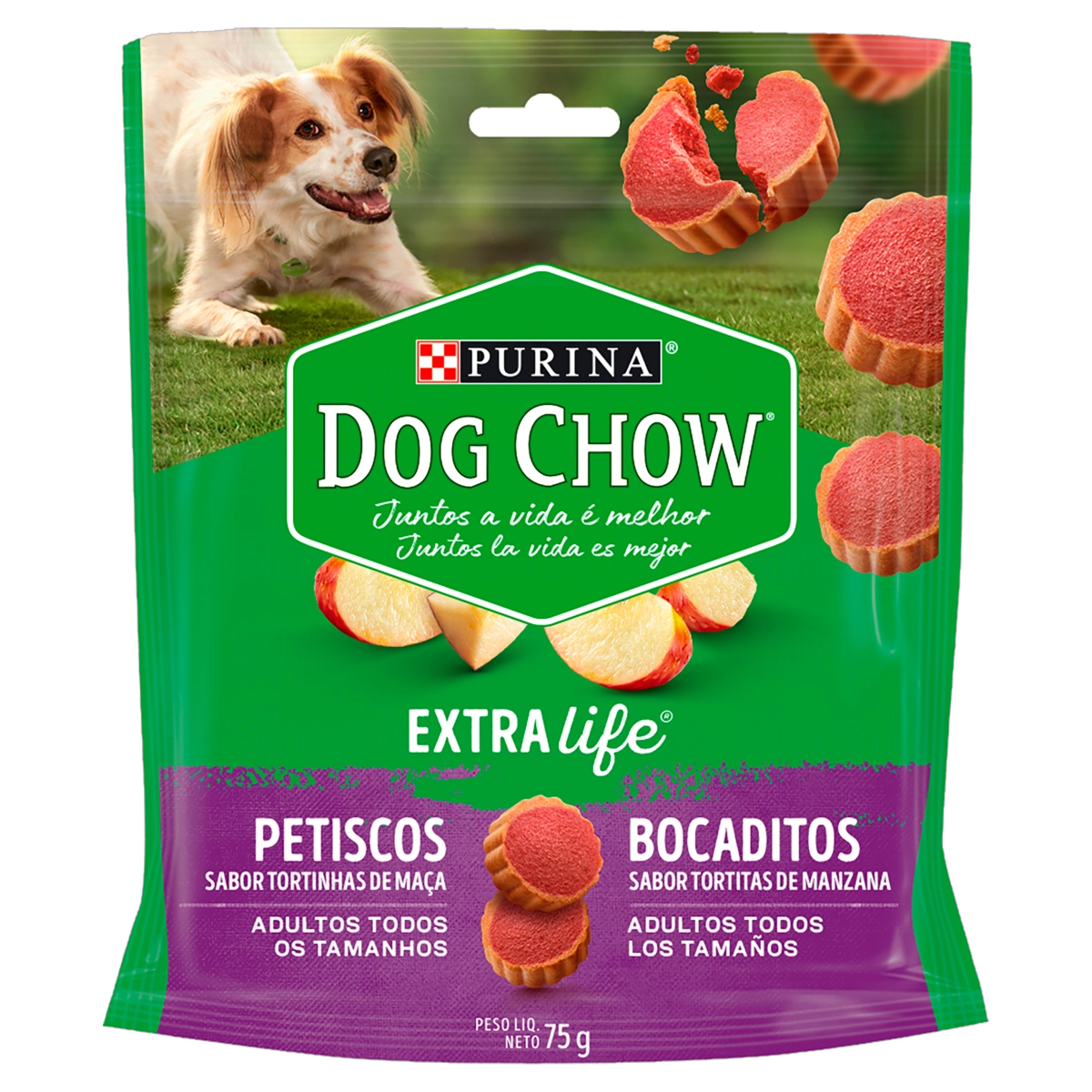 Petisco Para Cães Adultos Tortinhas De Maçã Purina Dog Chow Extra Life Pouch 75g