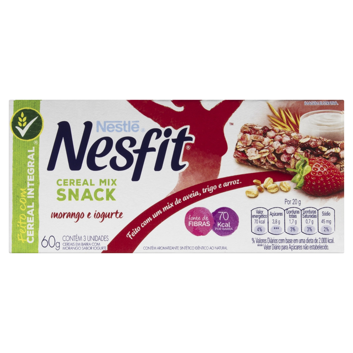 Pack Barra De Cereal Morango E Iogurte Nesfit Caixa 60g 3 Unidades