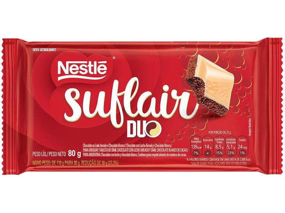 Chocolate Ao Leite Aerado E Branco Duo Suflair Pacote 110g