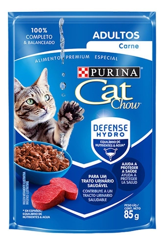 Caixa 15 Alimento Úmido Gatos Adultos sabor Carne ao Molho 85gr - Cat Chow